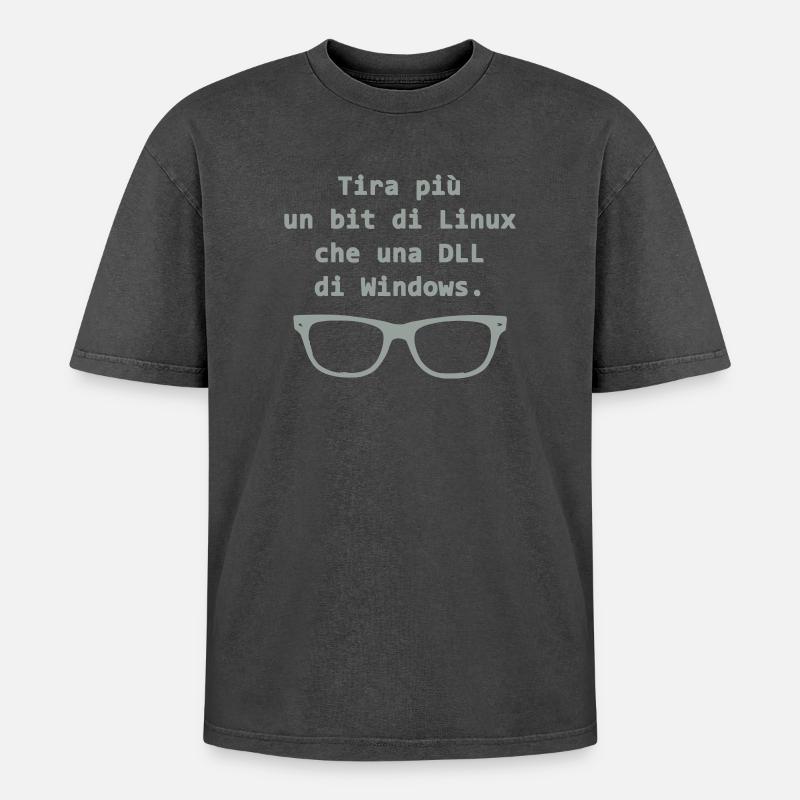 Linux (Englisch) - Oversized Unisex Premium Acid-Washed T-Shirt - Schwarz Acid Wash