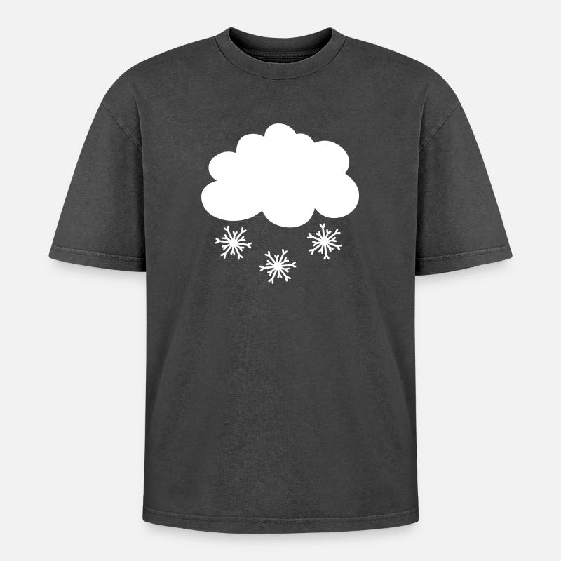 Schneewolke mit Schneeflocken - Oversized Unisex Premium Acid-Washed T-Shirt - Schwarz Acid Wash