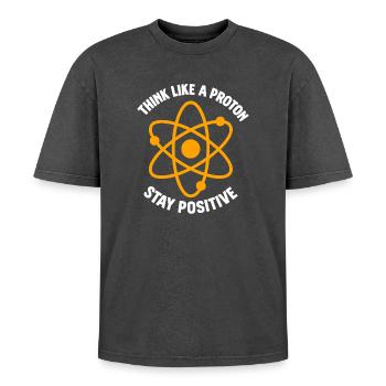 Graphique de l’atome de pensée positive de proton - T-shirt Premium unisexe oversize acid-washed - noir délavé acide - Devant - AI Model Female 172 light (172cm) & AI Model Male 185 light (185cm)