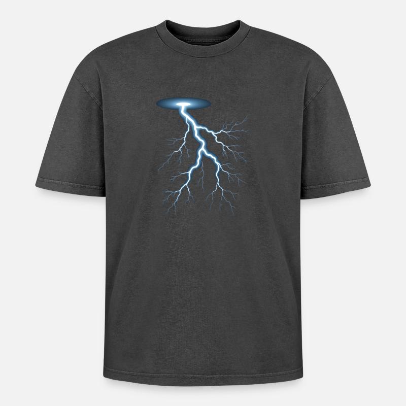 Blitz Blitzschlag Gewitter Strom Sturm - Oversized Unisex Premium Acid-Washed T-Shirt - Schwarz Acid Wash