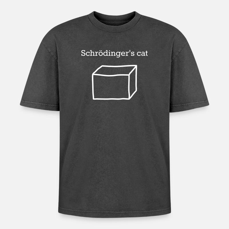 Schrödingers Katze – Quantenphysik Kultmotiv - Oversized Unisex Premium Acid-Washed T-Shirt - Schwarz Acid Wash