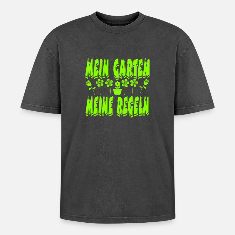 Garten - Oversized Unisex Premium Acid-Washed T-Shirt - Schwarz Acid Wash