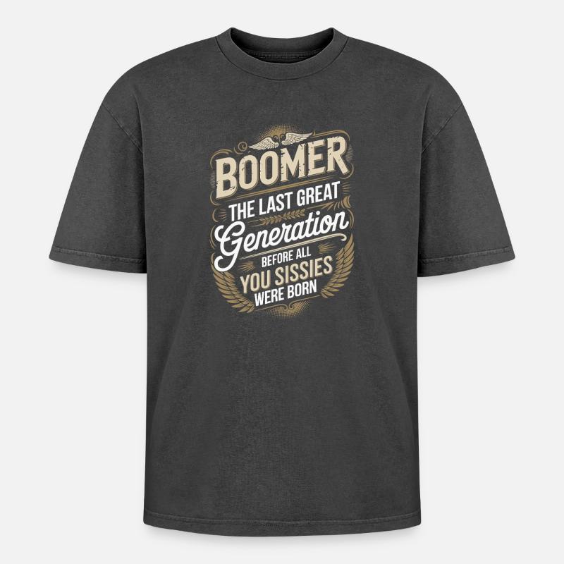 Boomer Letzte Große Generation Spruch - Oversized Unisex Premium Acid-Washed T-Shirt - Schwarz Acid Wash
