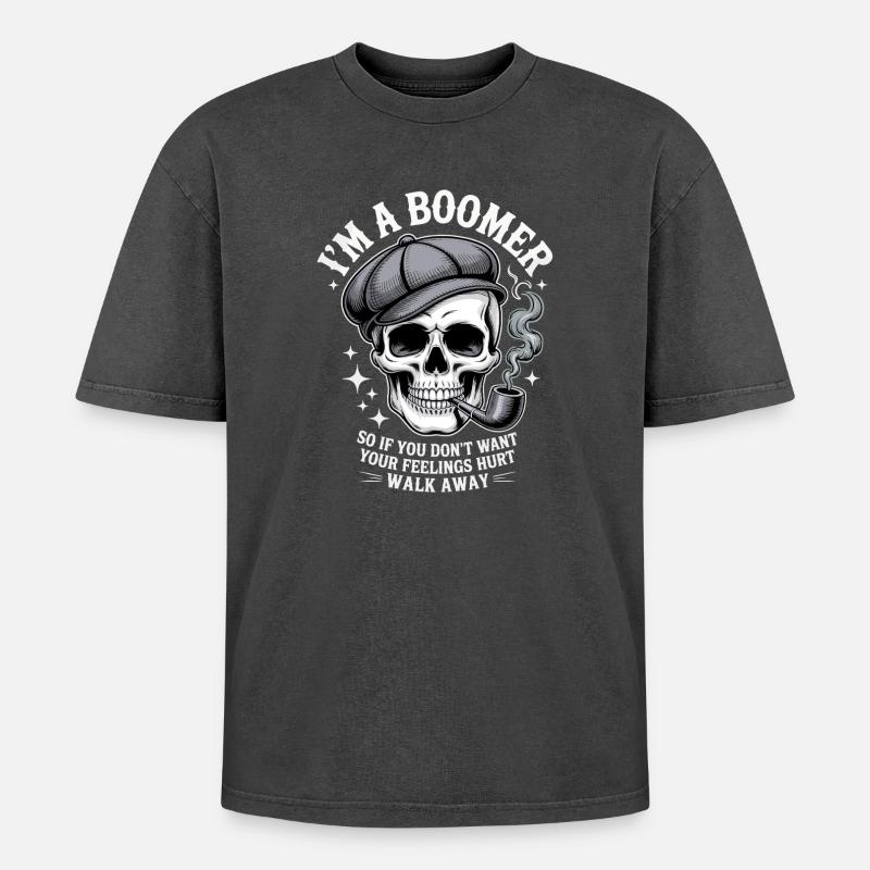 Schädel mit Pfeife Bomber Humor - Oversized Unisex Premium Acid-Washed T-Shirt - Schwarz Acid Wash