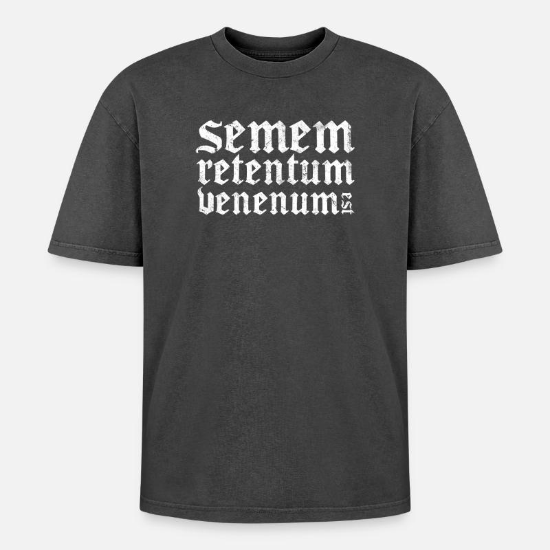 Venenum Est - Oversized Unisex Premium Acid-Washed T-Shirt - acid washed black