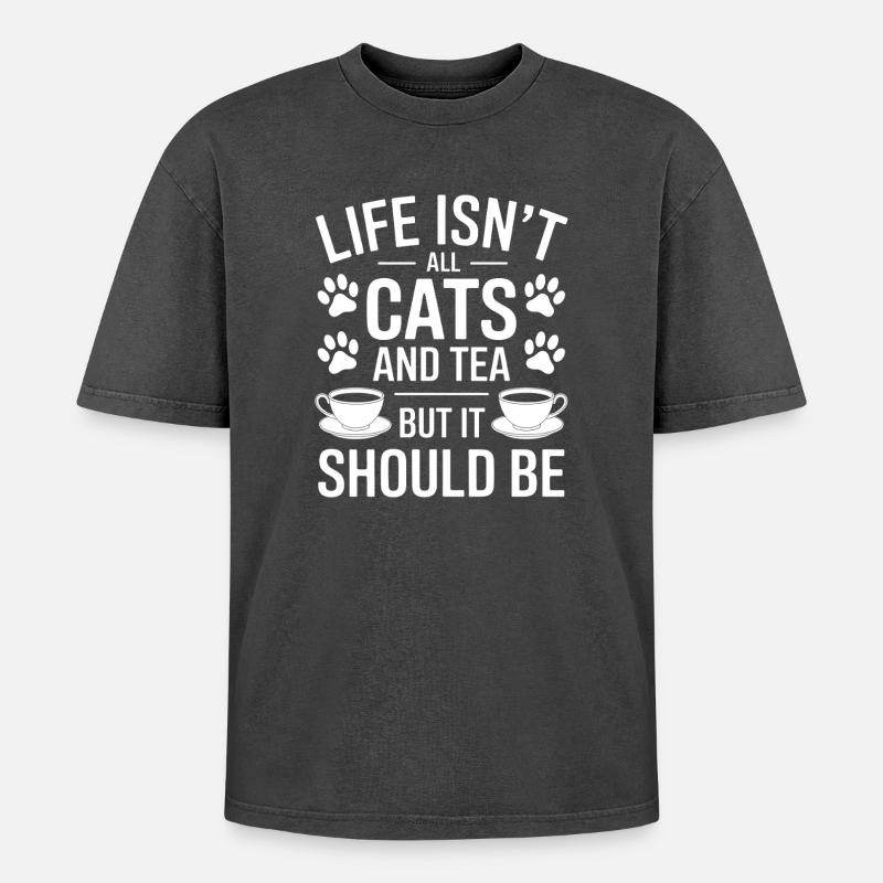 Tee Spruch Katzen Lustiges Tee Geschenk - Oversized Unisex Premium Acid-Washed T-Shirt - Schwarz Acid Wash