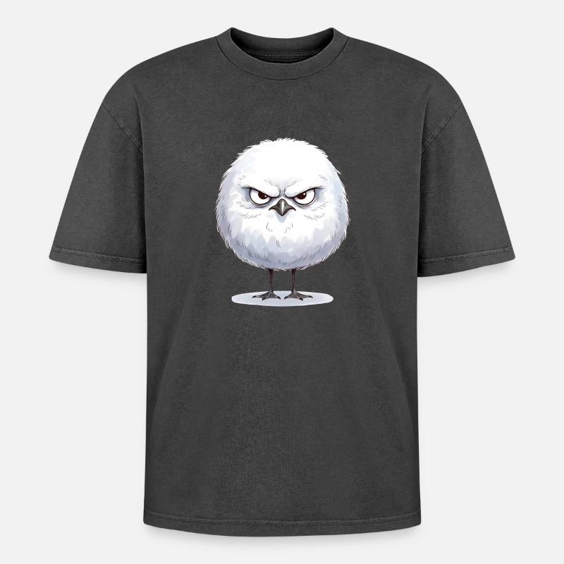 Grim Round Seagull - Oversized Unisex Premium Acid-Washed T-Shirt - acid washed black