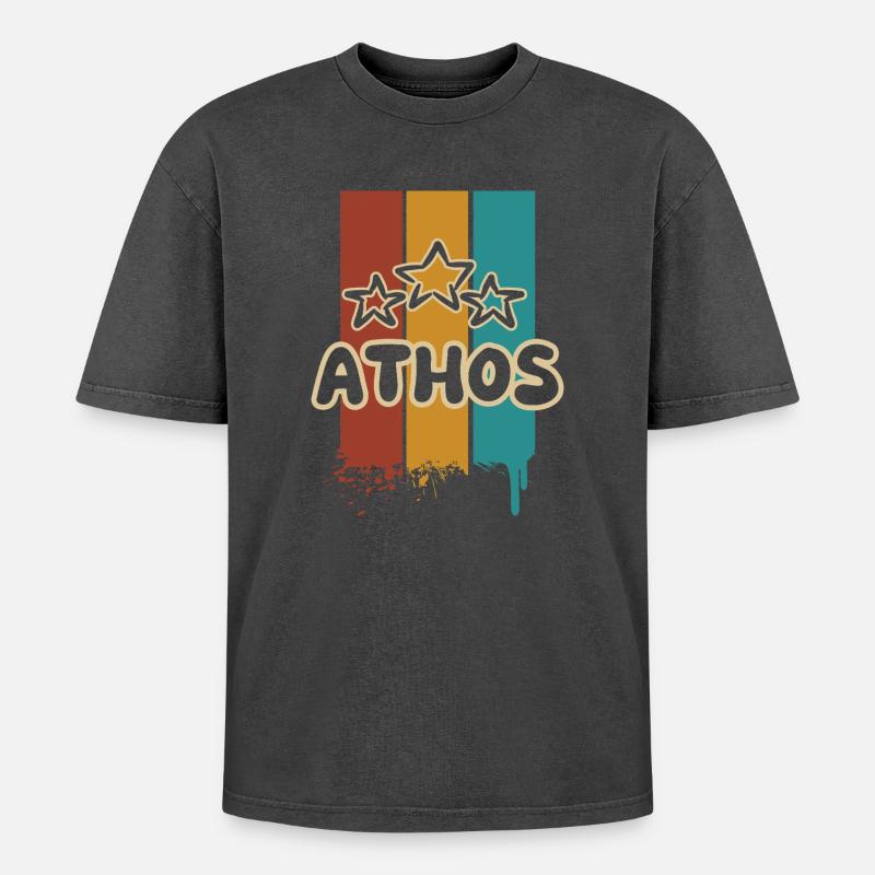 Athos Athos - Oversized Unisex Premium Acid-Washed T-Shirt - Schwarz Acid Wash