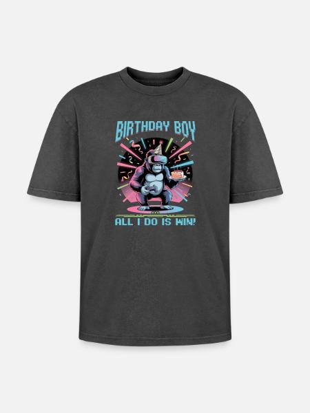 Anniversaire Gamer VR - T-shirt Premium unisexe oversize acid-washed - noir délavé acide