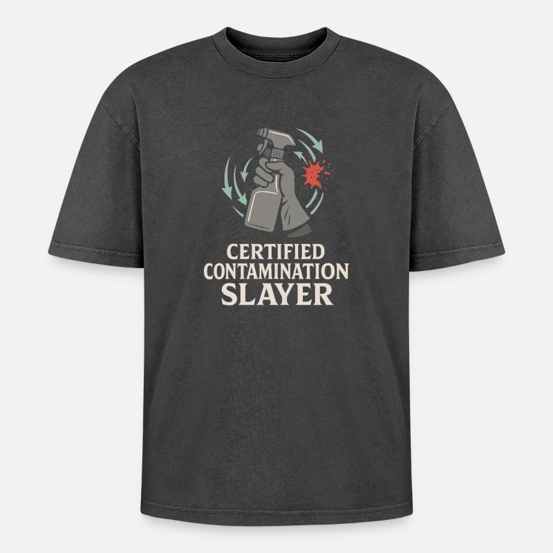 Reinraumtechniker Kontrollierte Umgebung - Oversized Unisex Premium Acid-Washed T-Shirt - Schwarz Acid Wash