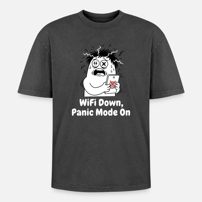 WiFi Failure Panic Mode - Oversized Unisex Premium Acid-Washed T-Shirt - acid washed black