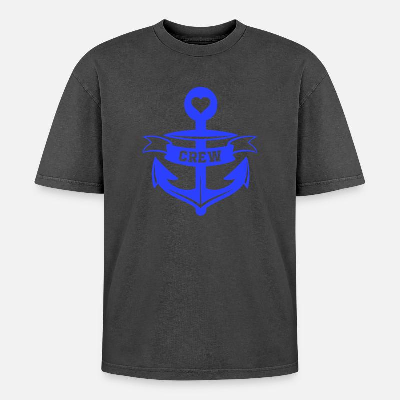 Herzanker Crew Emblem - Oversized Unisex Premium Acid-Washed T-Shirt - Schwarz Acid Wash