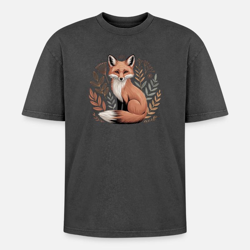 Boho Fuchs - Oversized Unisex Premium Acid-Washed T-Shirt - Schwarz Acid Wash