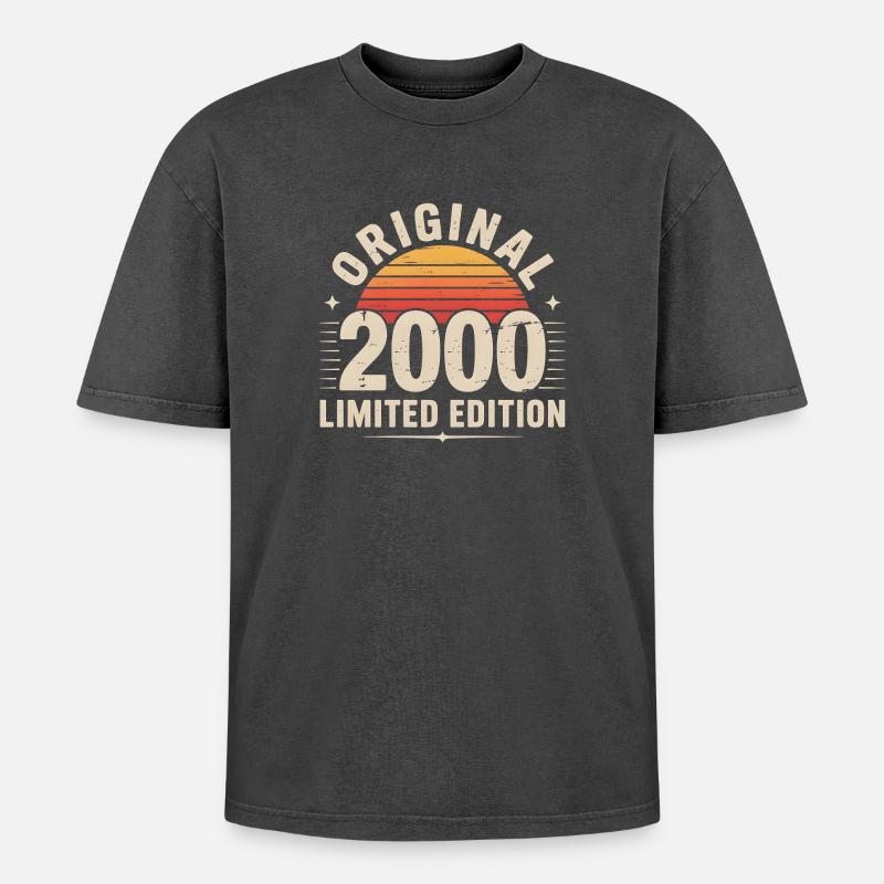 Sunset Retro 2000 Édition Limitée - T-shirt Premium unisexe oversize acid-washed - noir délavé acide