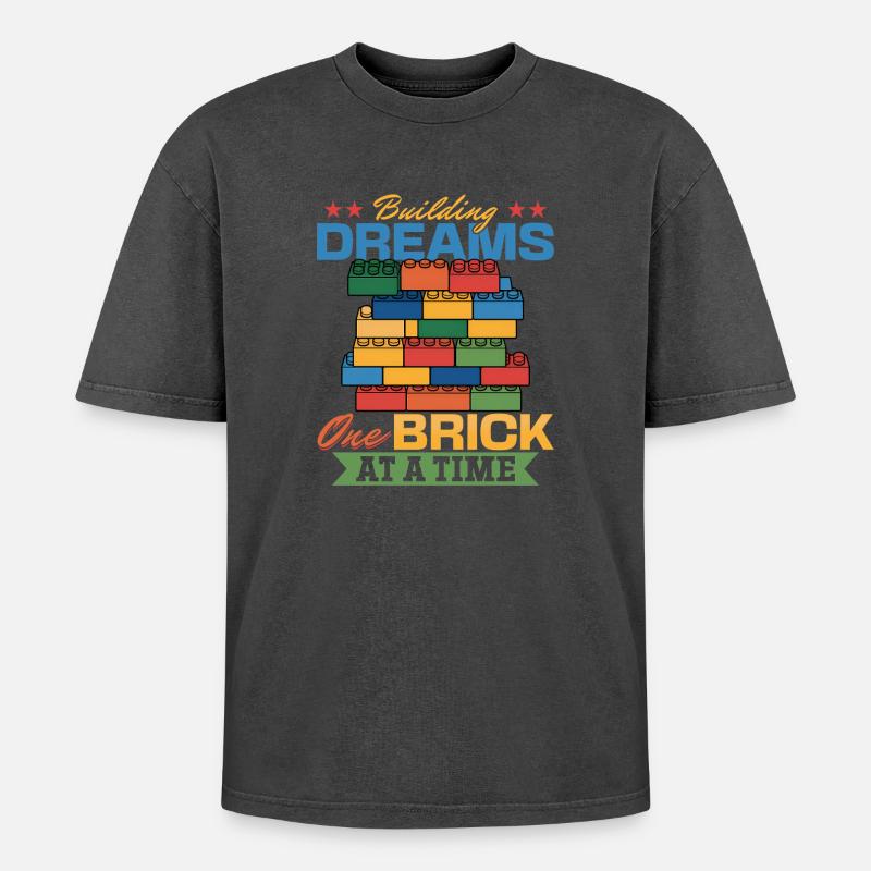 Building Blocks Kids Brick Builder - Oversized Unisex Premium Acid-Washed T-Shirt - Schwarz Acid Wash