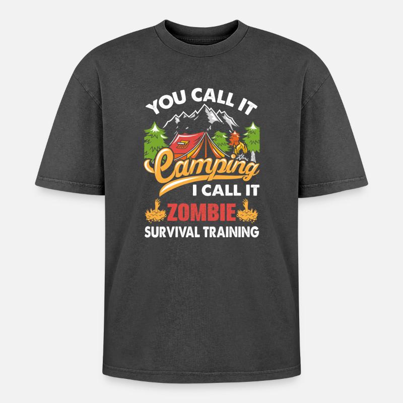 Camping - T-shirt Premium unisexe oversize acid-washed - noir délavé acide