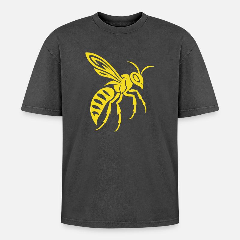Yellow wasp silhouette on black - Oversized Unisex Premium Acid-Washed T-Shirt - acid washed black
