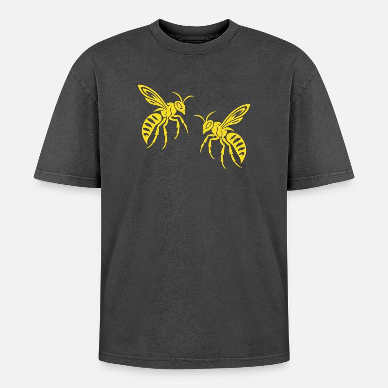 Bee Wasp - Oversized Unisex Premium Acid-Washed T-Shirt - acid washed black