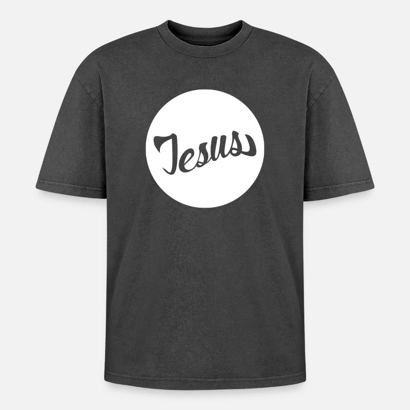 Jesus Scripture in a Circle - Oversized Unisex Premium Acid-Washed T-Shirt - acid washed black