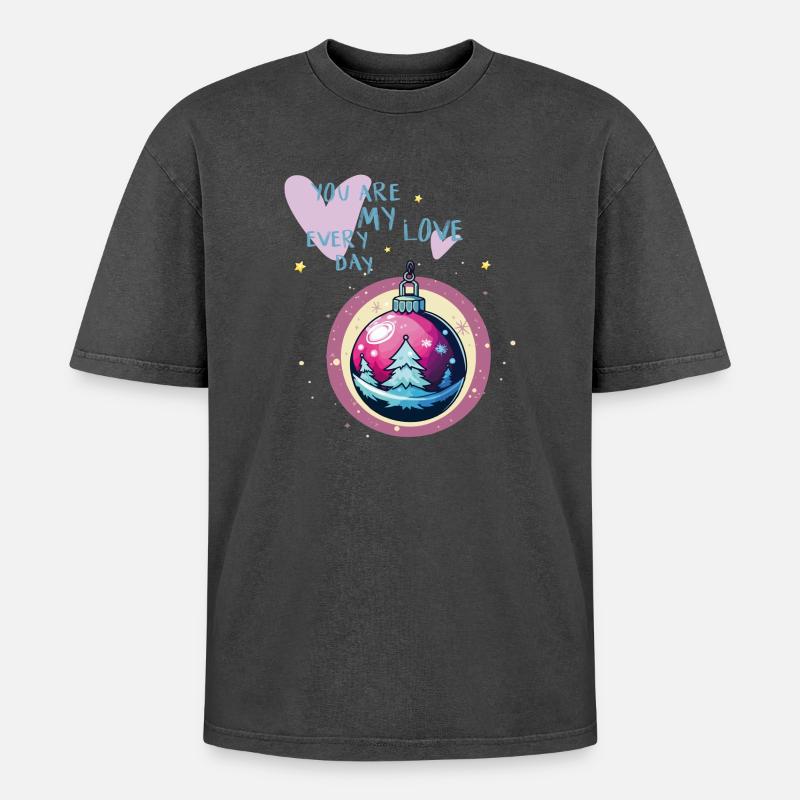 Weihnachtskugel Liebe - Oversized Unisex Premium Acid-Washed T-Shirt - Schwarz Acid Wash