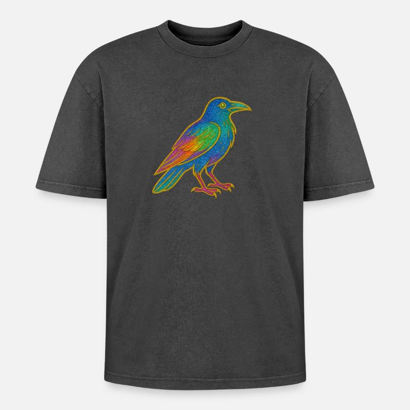Regenbogenrabe Patchdesign - Oversized Unisex Premium Acid-Washed T-Shirt - Schwarz Acid Wash