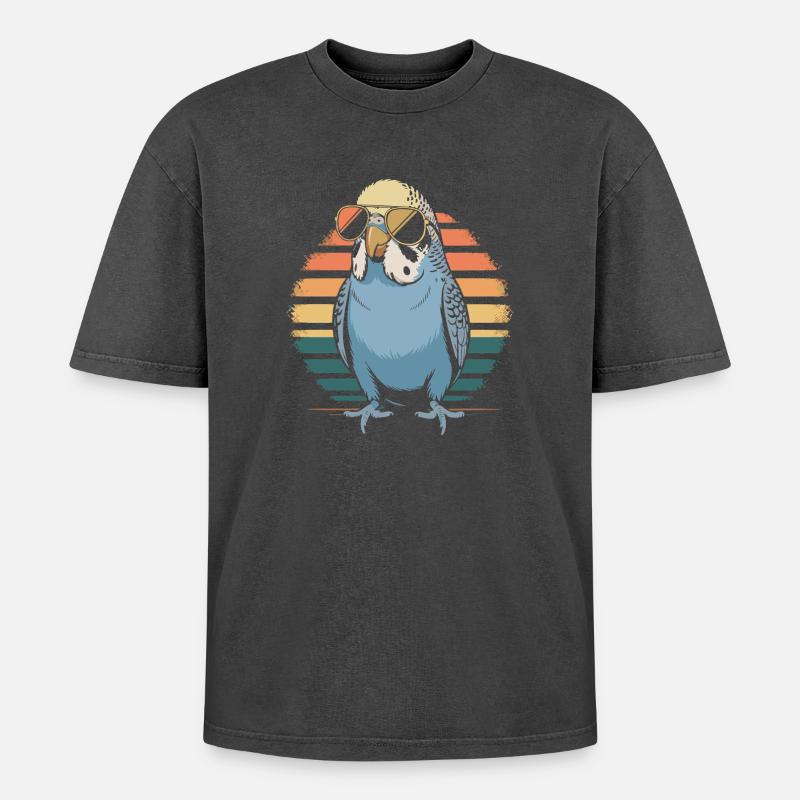 Budgerigar - Oversized Unisex Premium Acid-Washed T-Shirt - acid washed black