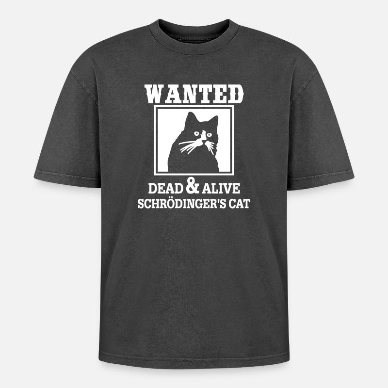 Schrödingers Katze gesucht, Nerdiges Quantenphysik - Oversized Unisex Premium Acid-Washed T-Shirt - Schwarz Acid Wash