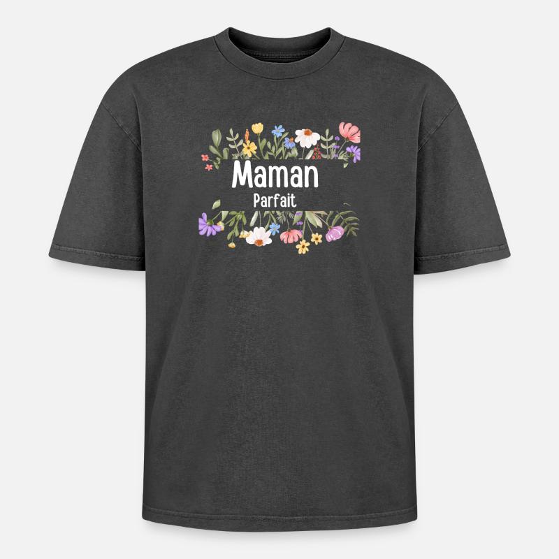 Perfekte Blumenmutter - Oversized Unisex Premium Acid-Washed T-Shirt - Schwarz Acid Wash