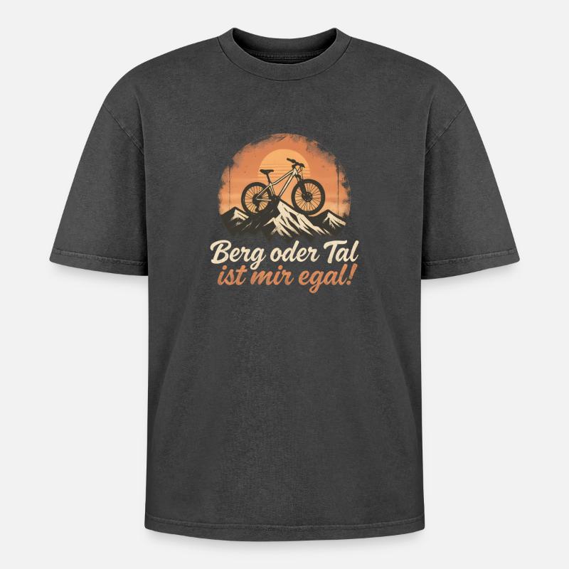 Berg oder Tal Mountainbike Radfahrer - Oversized Unisex Premium Acid-Washed T-Shirt - Schwarz Acid Wash