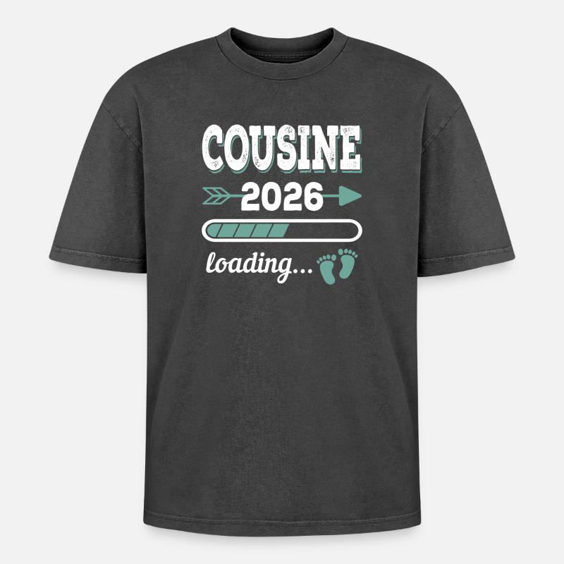 Cousine 2026 Loading Große Cousine - Oversized Unisex Premium Acid-Washed T-Shirt - Schwarz Acid Wash
