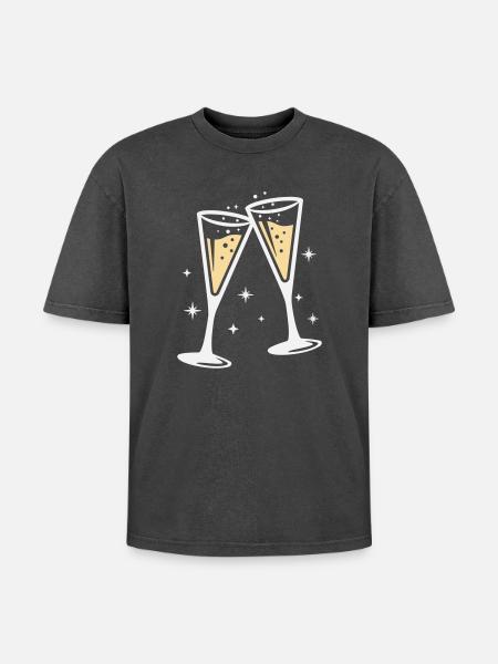 Sektglas Prosecco Sekt Alkohol Prost - Oversized Unisex Premium Acid-Washed T-Shirt - acid washed black