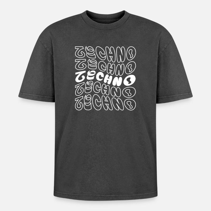 Geometrisches Techno-Logo-Design - Oversized Unisex Premium Acid-Washed T-Shirt - Schwarz Acid Wash