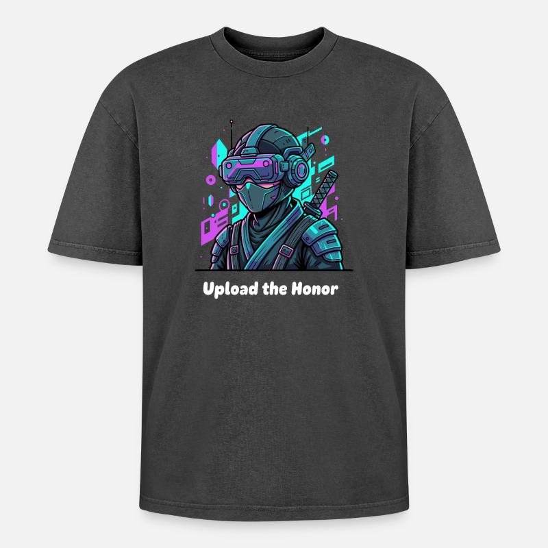 Cyber Ninja VR Warrior - Oversized Unisex Premium Acid-Washed T-Shirt - acid washed black