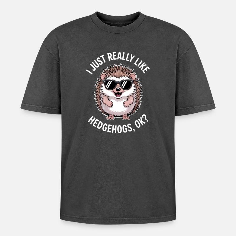 Igel Spruch Lustiges Igel Geschenk - Oversized Unisex Premium Acid-Washed T-Shirt - Schwarz Acid Wash