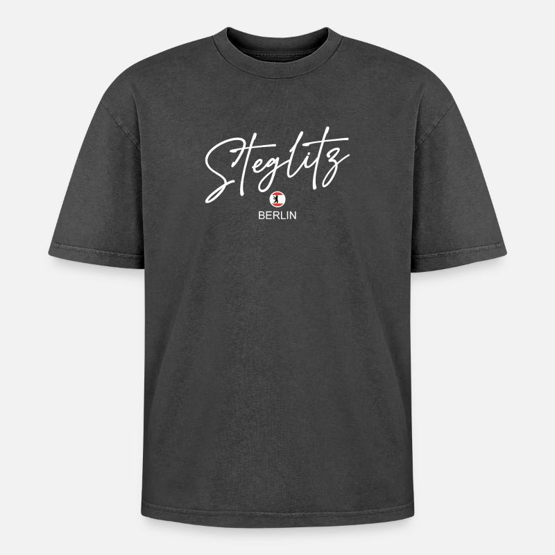 Steglitz - Berlin Flag - Berlin Bear - Oversized Unisex Premium Acid-Washed T-Shirt - acid washed black