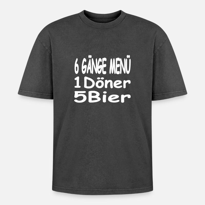 Bier - Oversized Unisex Premium Acid-Washed T-Shirt - Schwarz Acid Wash