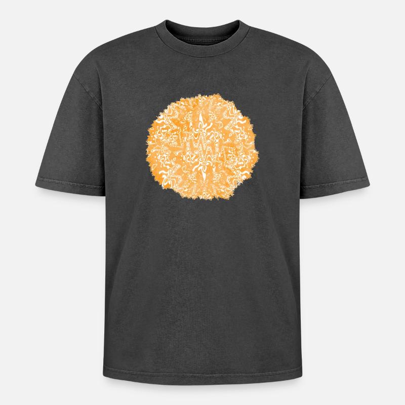 Orange tie-dye circle pattern - Oversized Unisex Premium Acid-Washed T-Shirt - acid washed black