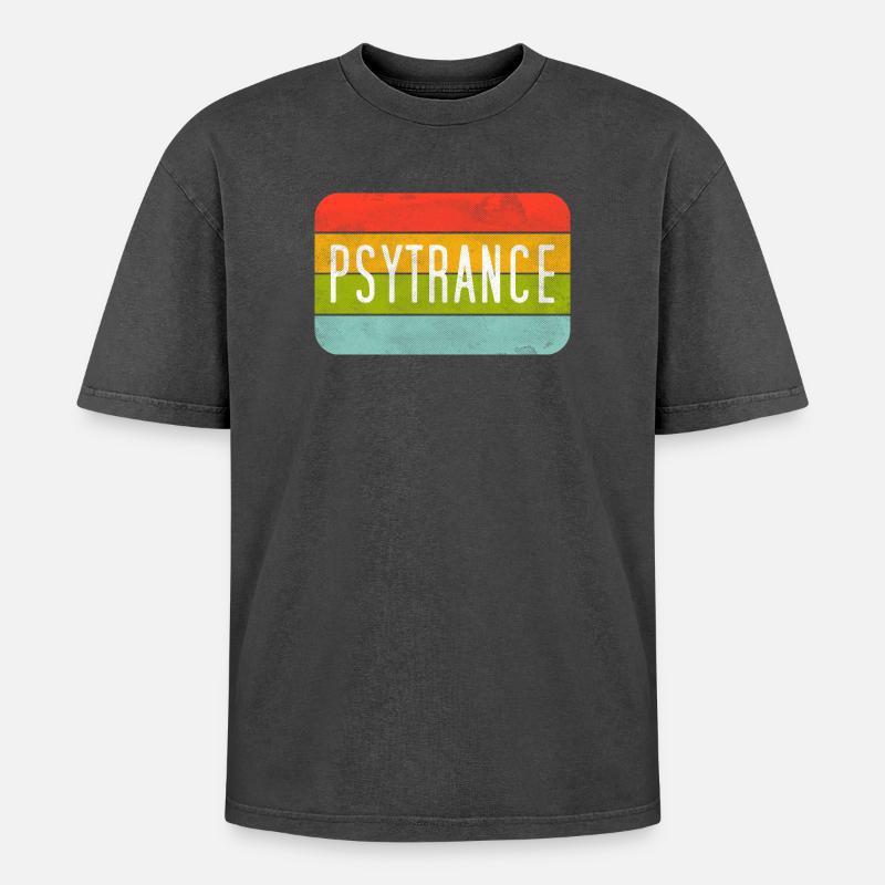 Psytrance Regenbogen Streifen - Oversized Unisex Premium Acid-Washed T-Shirt - Schwarz Acid Wash