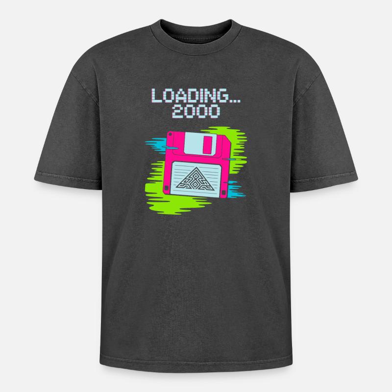 Floppy Nostalgie 2000 - Oversized Unisex Premium Acid-Washed T-Shirt - Schwarz Acid Wash