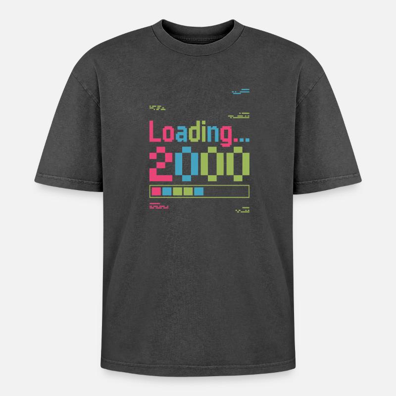 Loading 2000 Pixel Ladebildschirm - Oversized Unisex Premium Acid-Washed T-Shirt - Schwarz Acid Wash