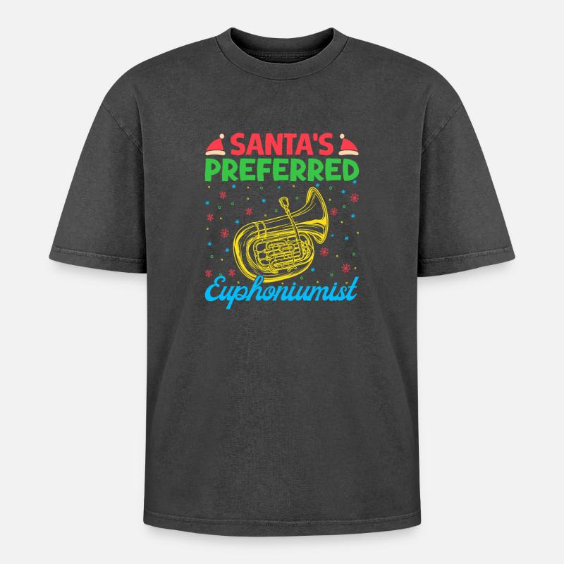 Euphonium Santa´s Preferred Baritone Marching Band - Oversized Unisex Premium Acid-Washed T-Shirt - Schwarz Acid Wash