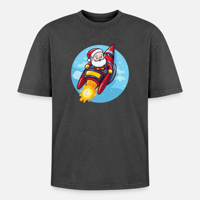 Weihnachtsmann Rakete Comic Weihnachten - Oversized Unisex Premium Acid-Washed T-Shirt - Schwarz Acid Wash