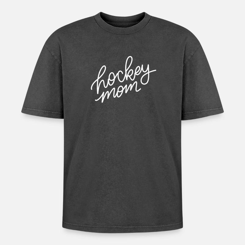 Hockey Mom Script - Oversized Unisex Premium Acid-Washed T-Shirt - acid washed black