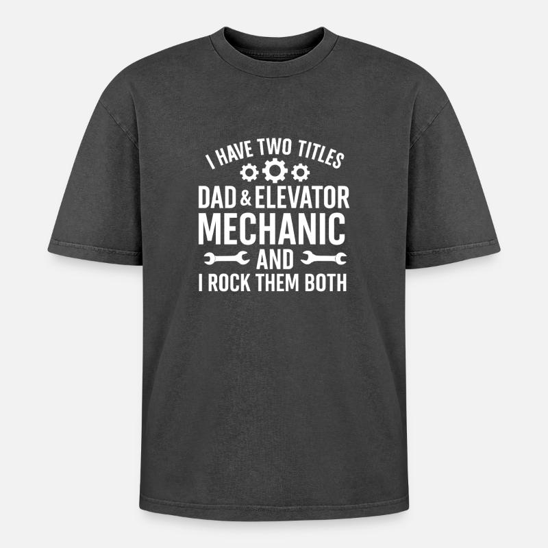 Funny Elevator Inspector Dad And Elevator Mechanic - Oversized Unisex Premium Acid-Washed T-Shirt - acid washed black