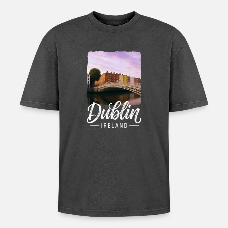Dublin - Oversized Unisex Premium Acid-Washed T-Shirt - acid washed black