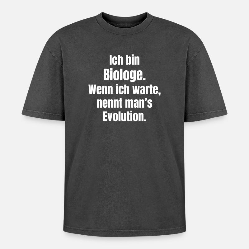 Biologe Evolution Spruch - Oversized Unisex Premium Acid-Washed T-Shirt - Schwarz Acid Wash