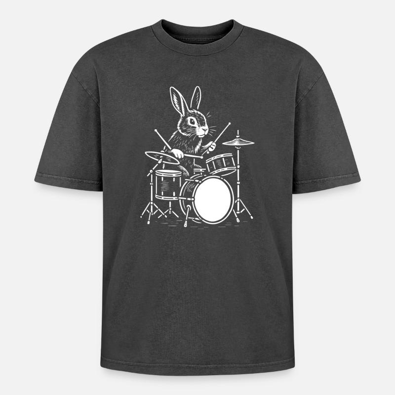 Rythm Rabbit Drummer - T-shirt Premium unisexe oversize acid-washed - noir délavé acide