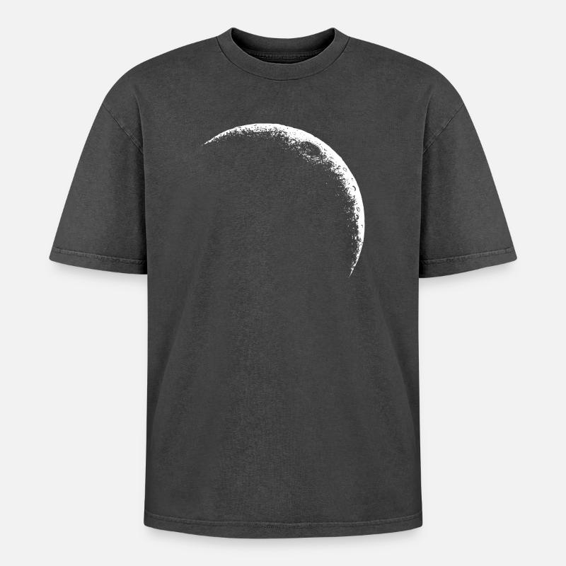 Crescent Moon, Celestial Moon - Oversized Unisex Premium Acid-Washed T-Shirt - acid washed black