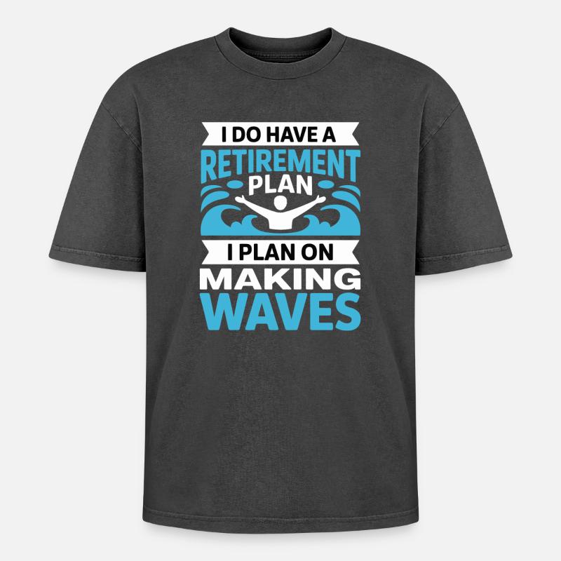 Retirement Plan: Making Waves - Oversized Unisex Premium Acid-Washed T-Shirt - acid washed black