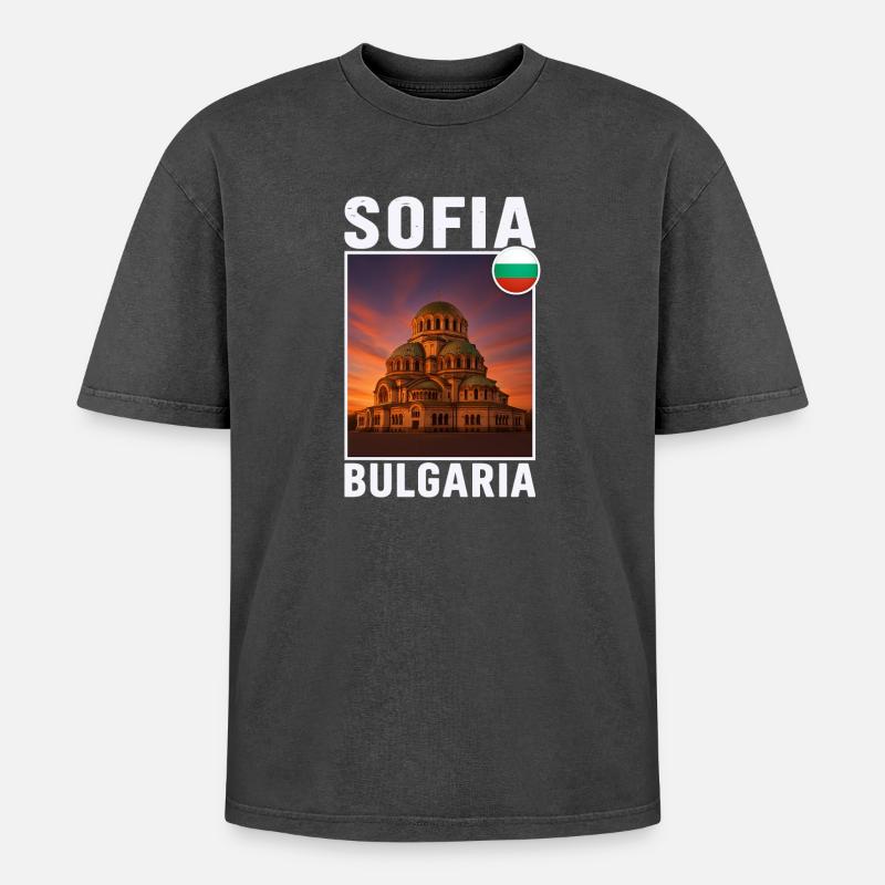 Sofia Bulgaria - Oversized Unisex Premium Acid-Washed T-Shirt - acid washed black